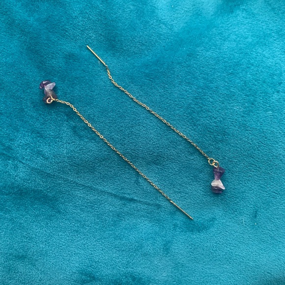 Gold Amethyst Threader Earrings - Picture 3 of 4